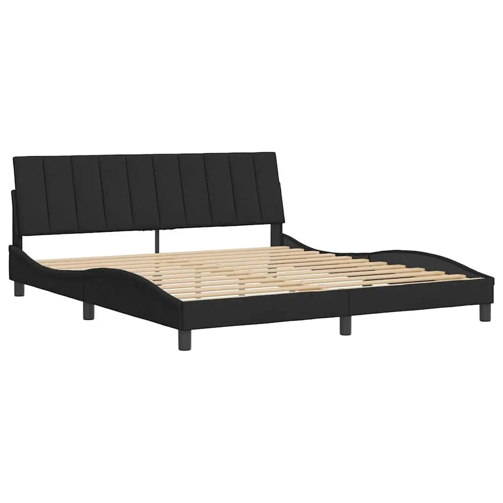 King Bed Frame 180x200 cm Headboard Velvet Black Bedroom Furniture Slatted Base