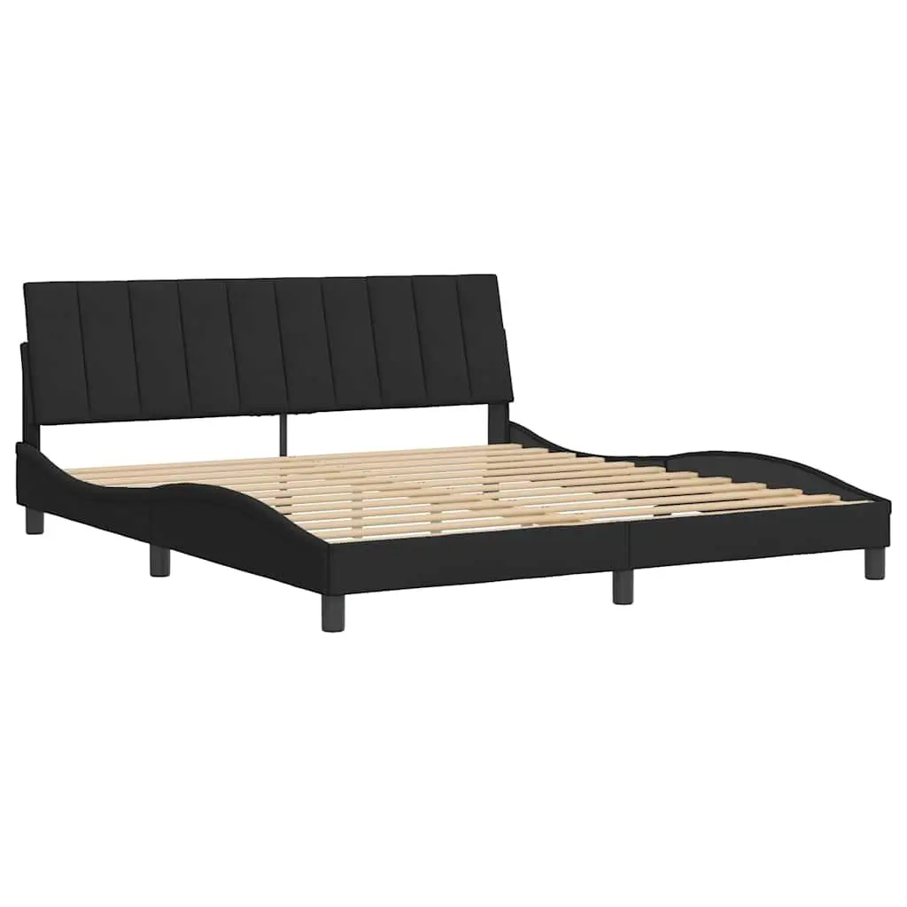 King Bed Frame 180x200 cm Headboard Velvet Black Bedroom Furniture Slatted Base