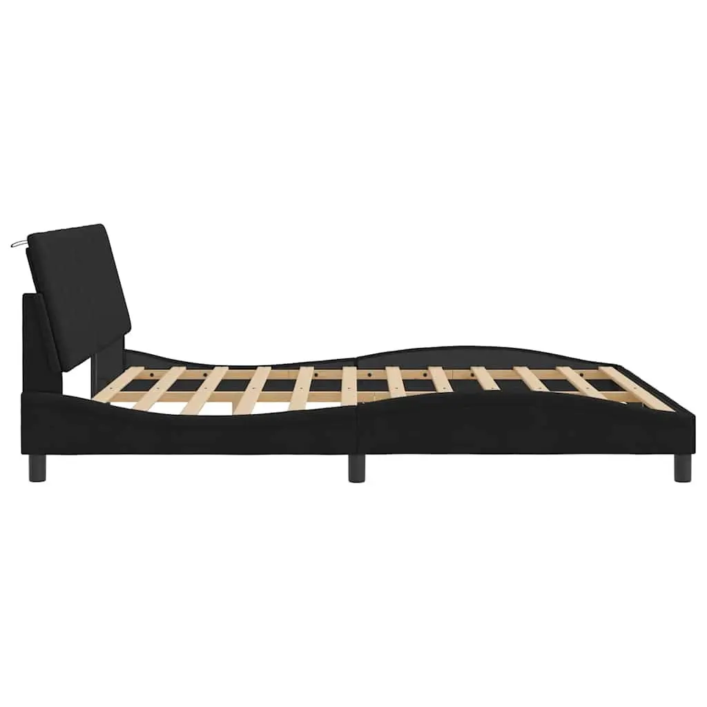 King Bed Frame 180x200 cm Headboard Velvet Black Bedroom Furniture Slatted Base