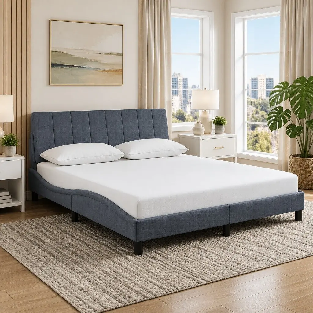 Queen Bed Frame Velvet 152x203cm Grey Modern