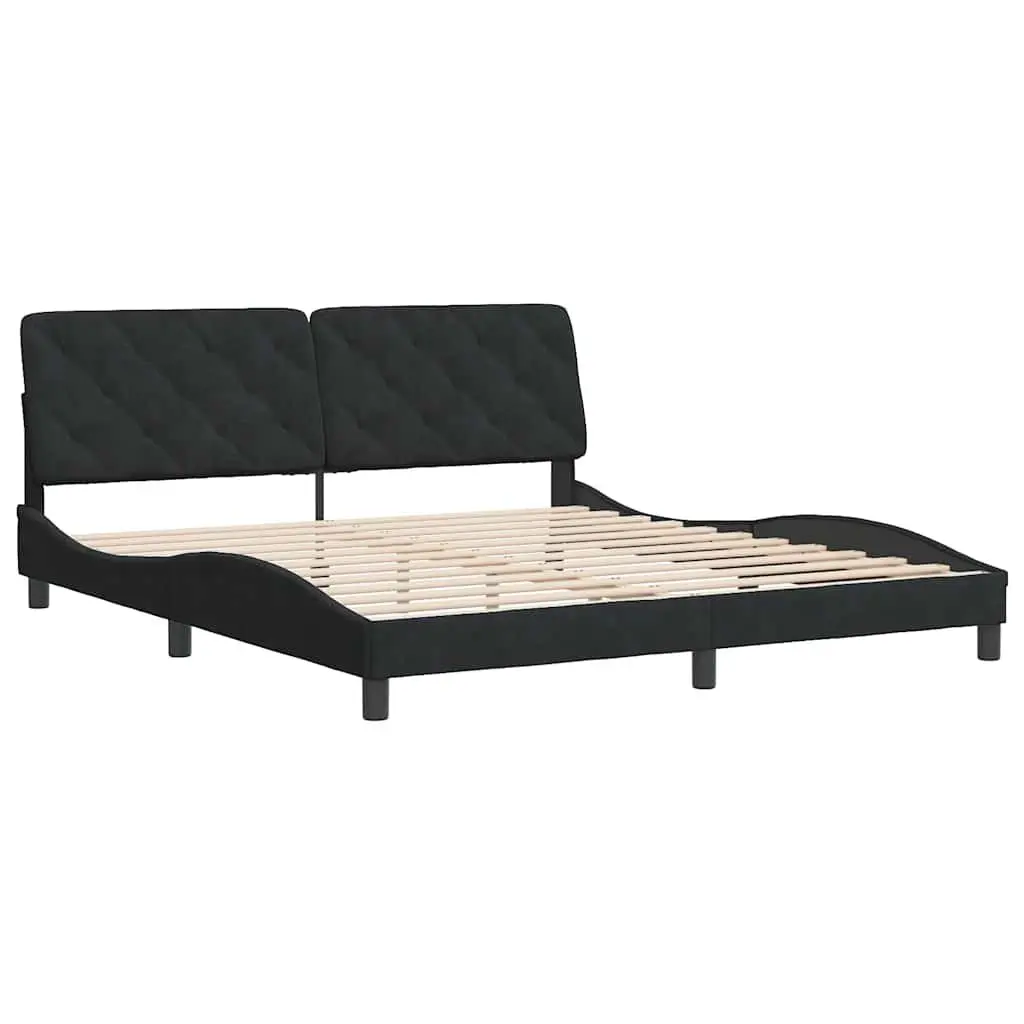 Bed Frame Velvet Upholstery Black 180x200 cm Plywood Slats