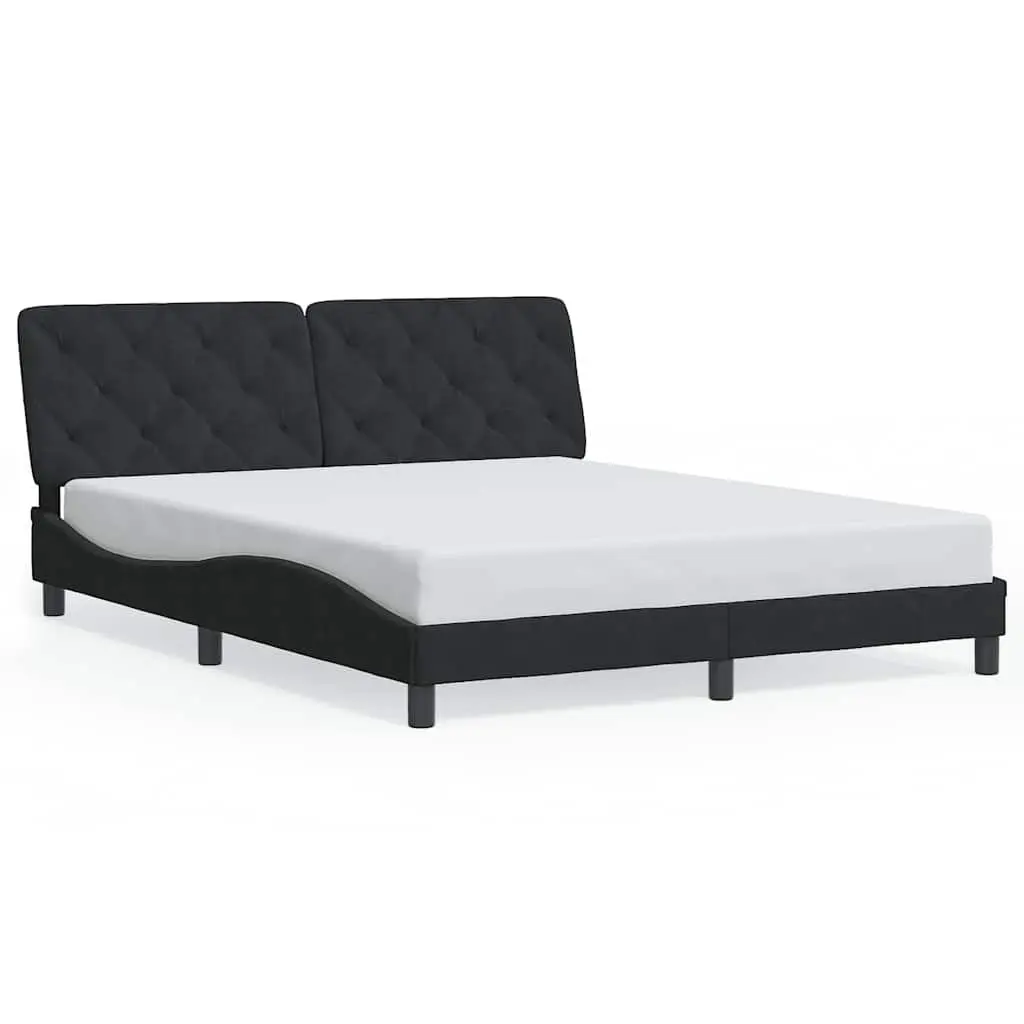 Queen Bed Frame Velvet Black 152x203 cm with Headboard
