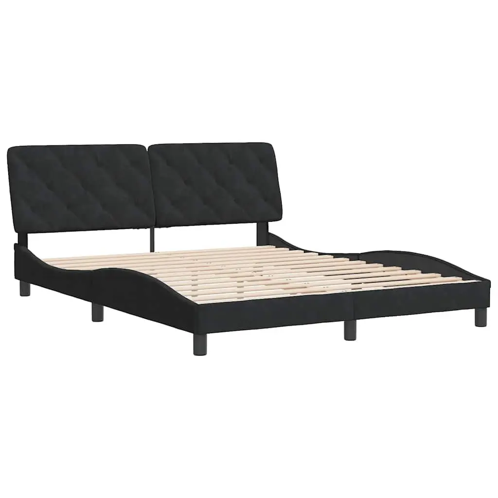 Queen Bed Frame Velvet Black 152x203 cm with Headboard