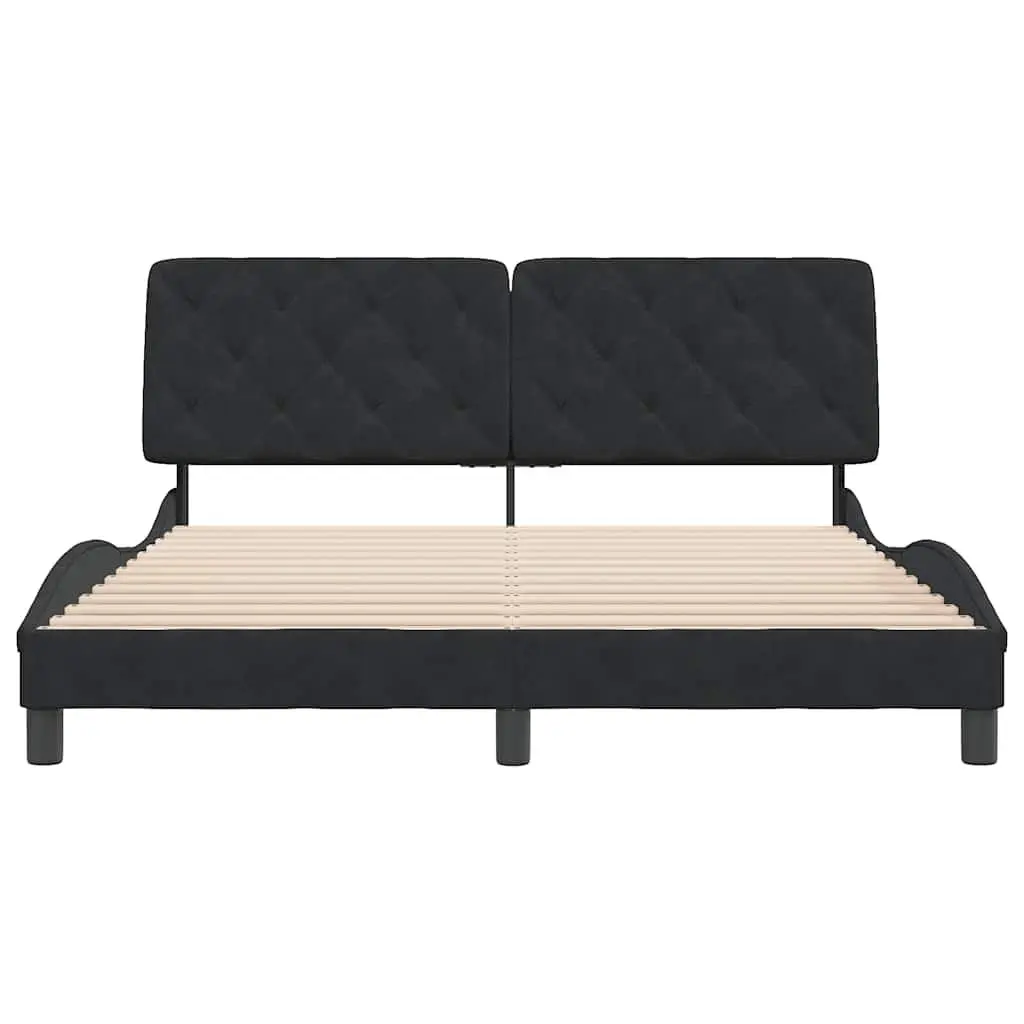 Queen Bed Frame Velvet Black 152x203 cm with Headboard