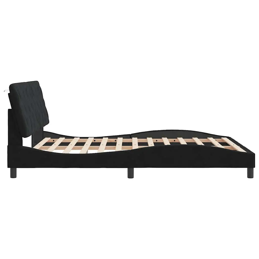 Queen Bed Frame Velvet Black 152x203 cm with Headboard
