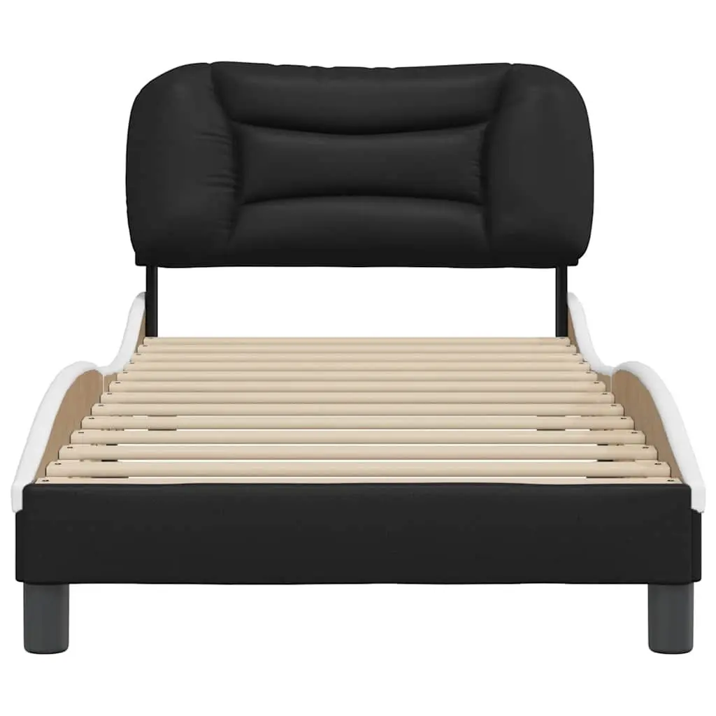 Black Bed Frame 90x190 cm with Headboard Pillow Slatted Base Bedroom Furniture