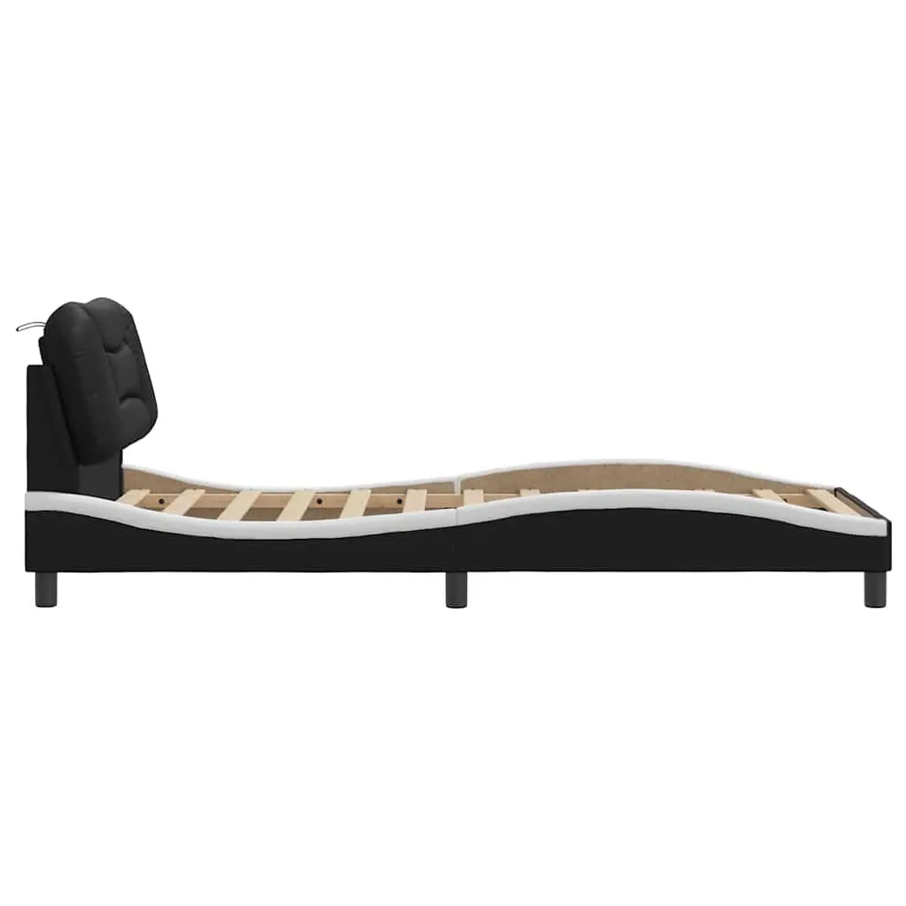 Black Bed Frame 90x190 cm with Headboard Pillow Slatted Base Bedroom Furniture