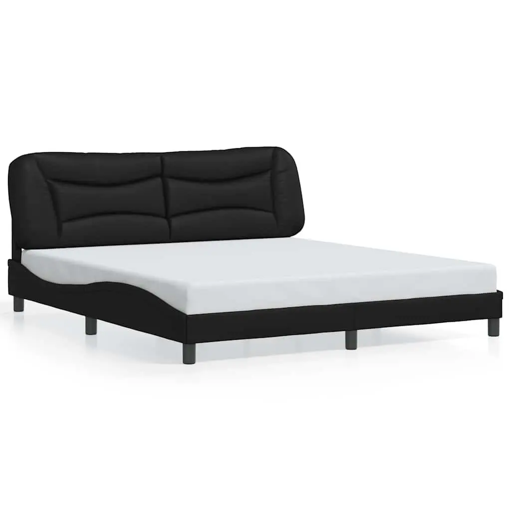 King Bed Frame 180x200cm Black Faux Leather Headboard Bedroom Furniture Slats