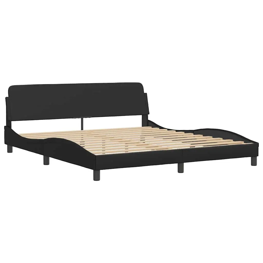 King Bed Frame 180x200cm Black Faux Leather Headboard Bedroom Furniture Slats