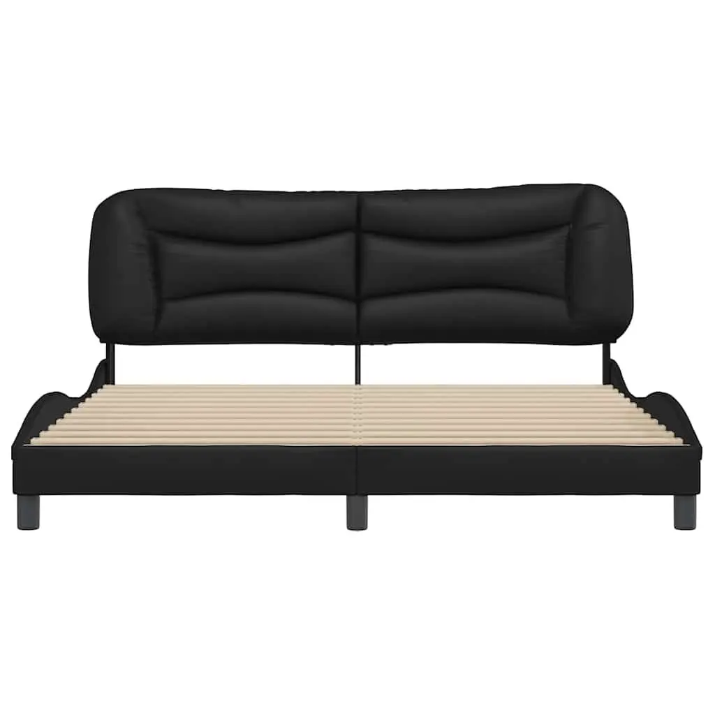 King Bed Frame 180x200cm Black Faux Leather Headboard Bedroom Furniture Slats