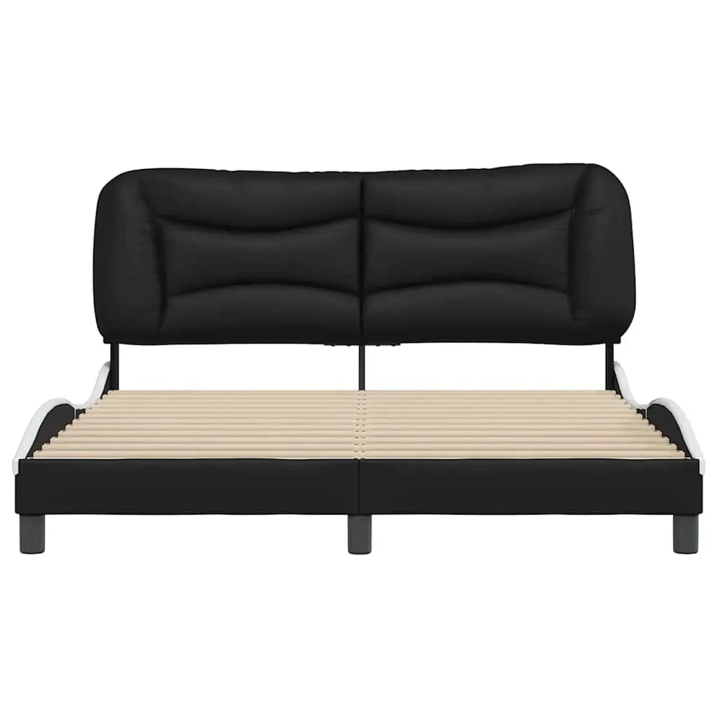 Queen Bed Frame Black White Faux Leather Headboard Bedroom Furniture 152x203cm