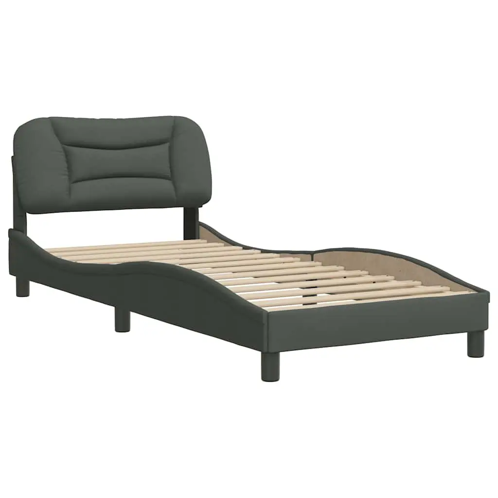 Fabric Bed Frame with Headboard Slatted Base 90 x 190 cm Grey