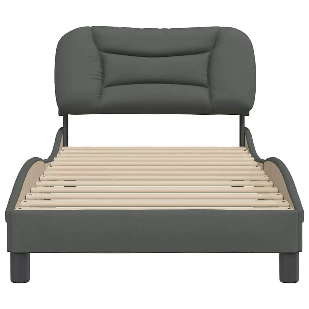 Fabric Bed Frame with Headboard Slatted Base 90 x 190 cm Grey