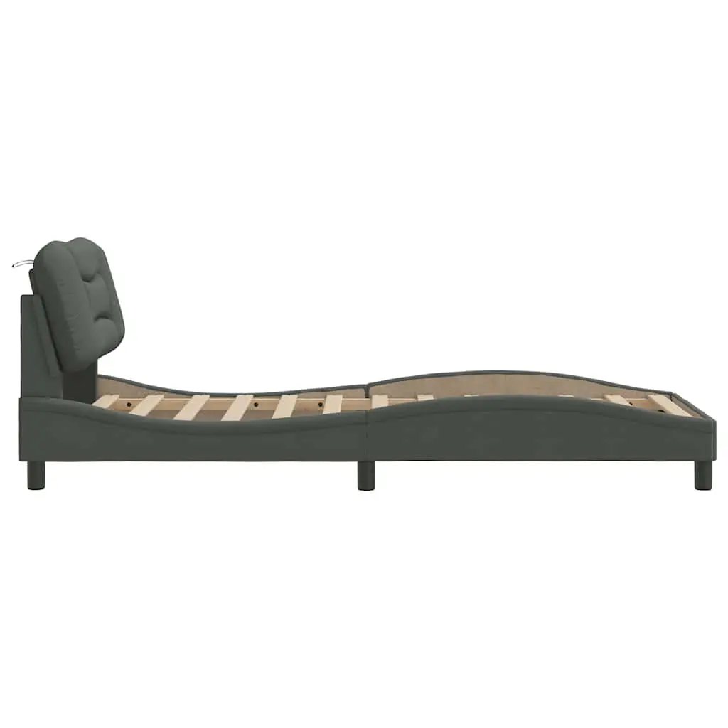 Fabric Bed Frame with Headboard Slatted Base 90 x 190 cm Grey