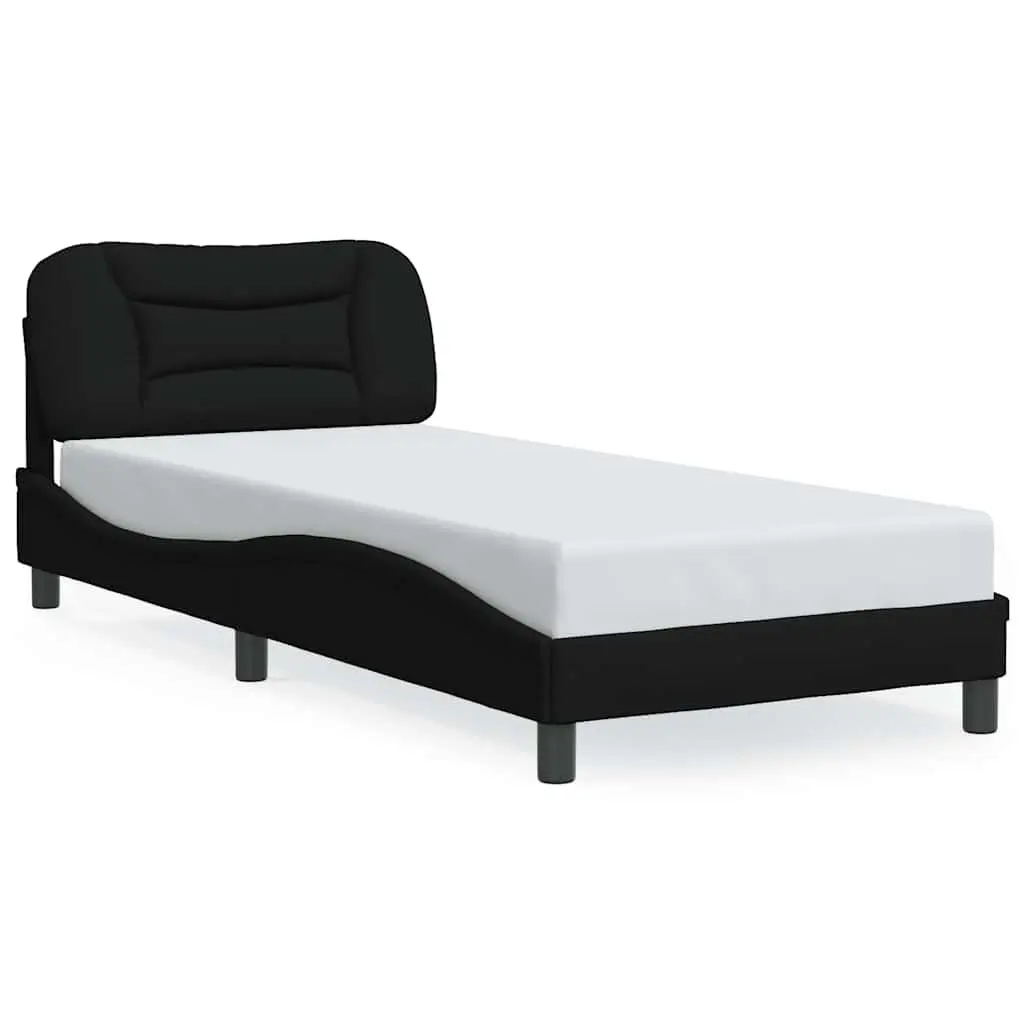 Bed Frame Fabric Black 90x190 cm Modern Headboard Slatted Base