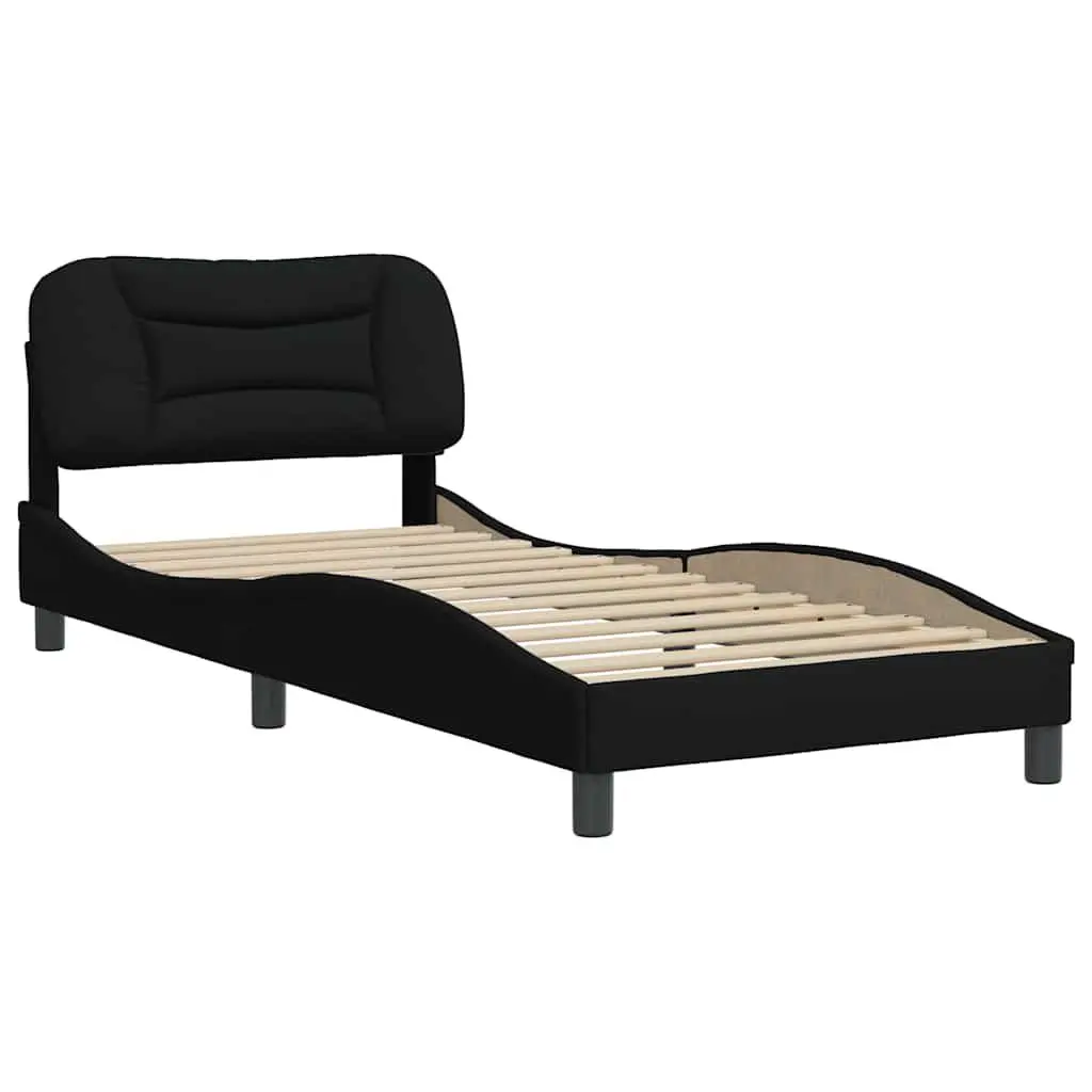 Bed Frame Fabric Black 90x190 cm Modern Headboard Slatted Base
