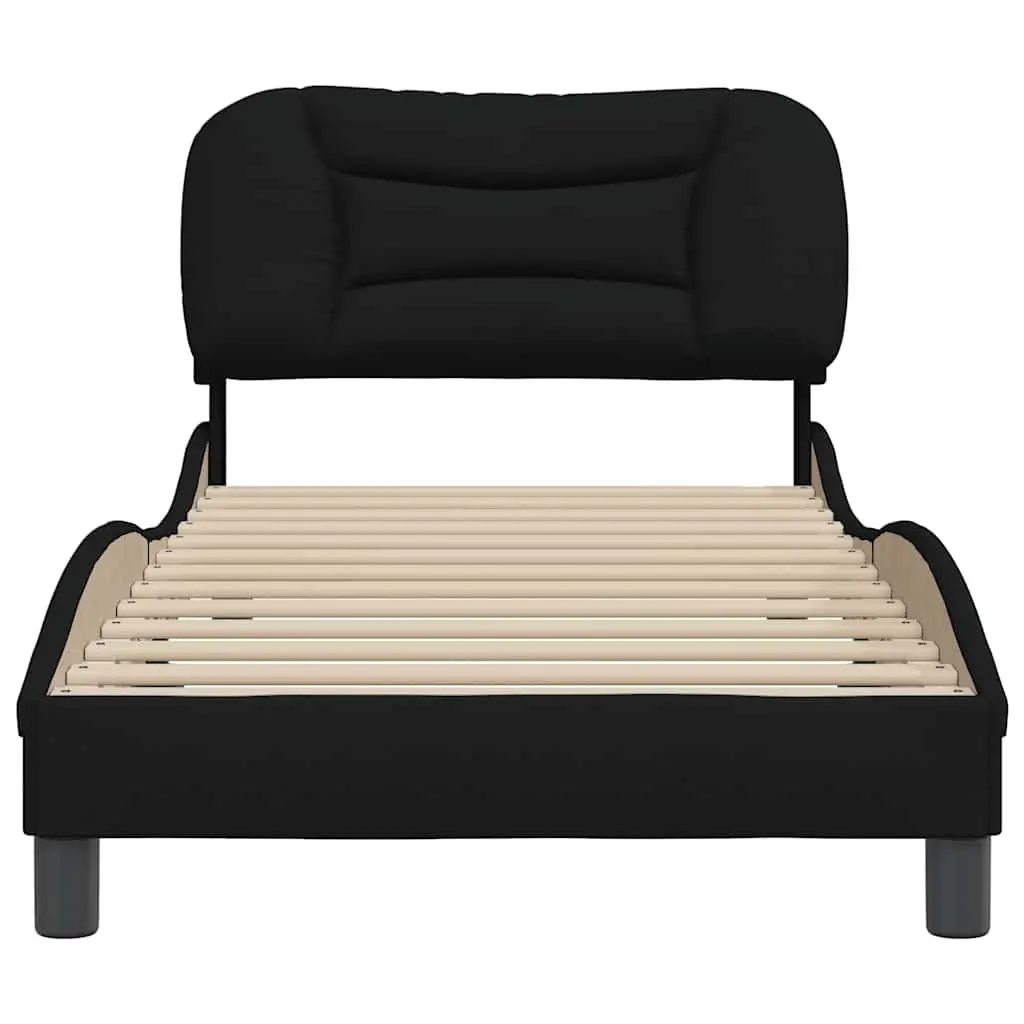 Bed Frame Fabric Black 90x190 cm Modern Headboard Slatted Base