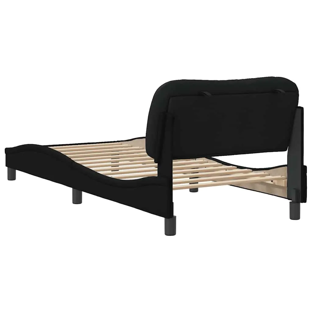 Bed Frame Fabric Black 90x190 cm Modern Headboard Slatted Base