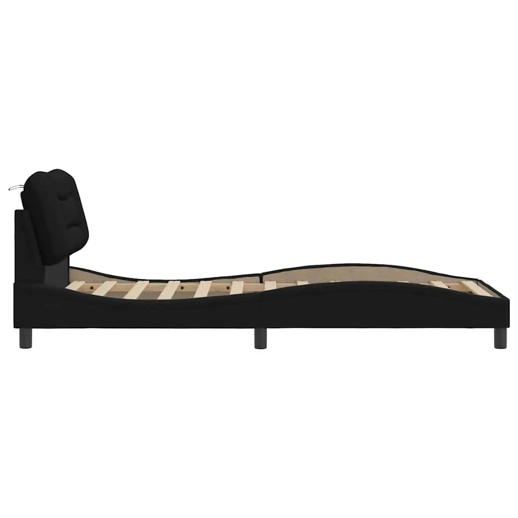Bed Frame Fabric Black 90x190 cm Modern Headboard Slatted Base