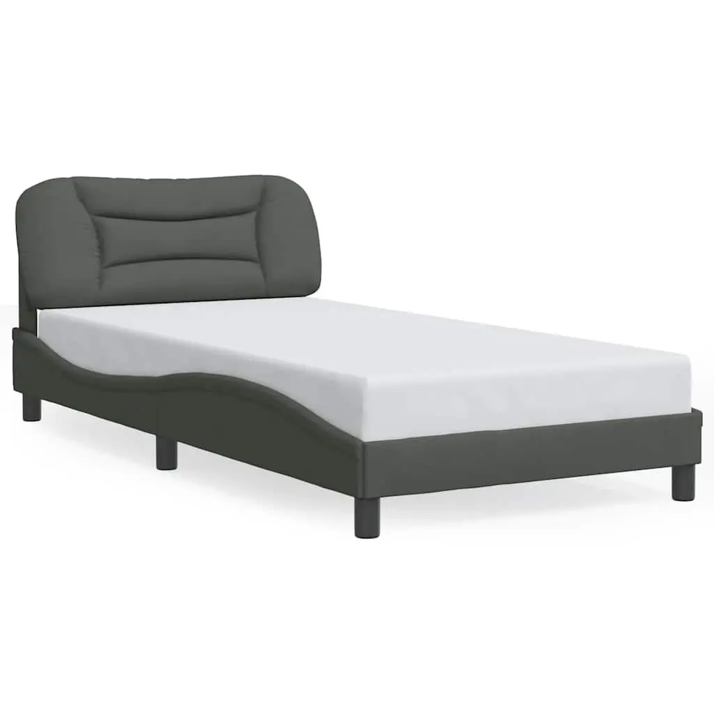King Single Bed Frame 107x203cm Grey Fabric Headboard Plywood Slats Support