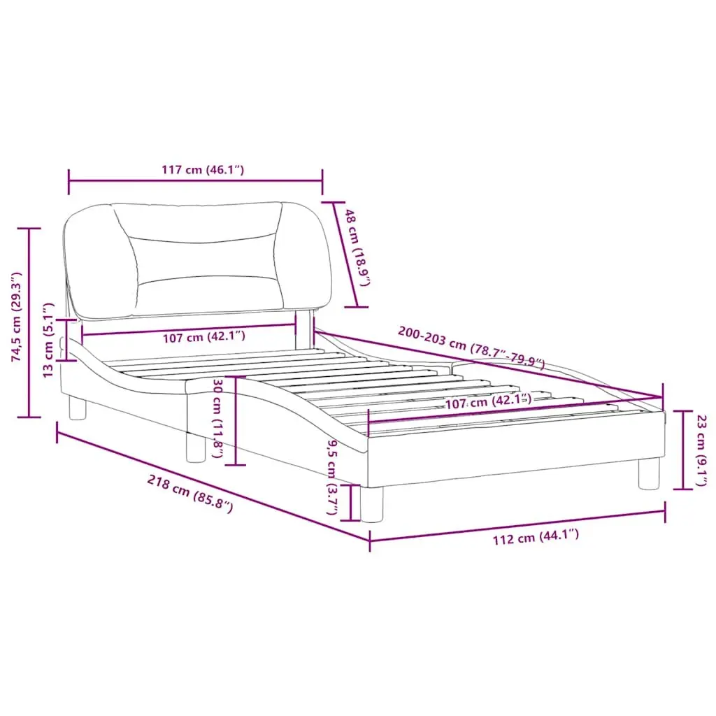 King Single Bed Frame 107x203cm Grey Fabric Headboard Plywood Slats Support