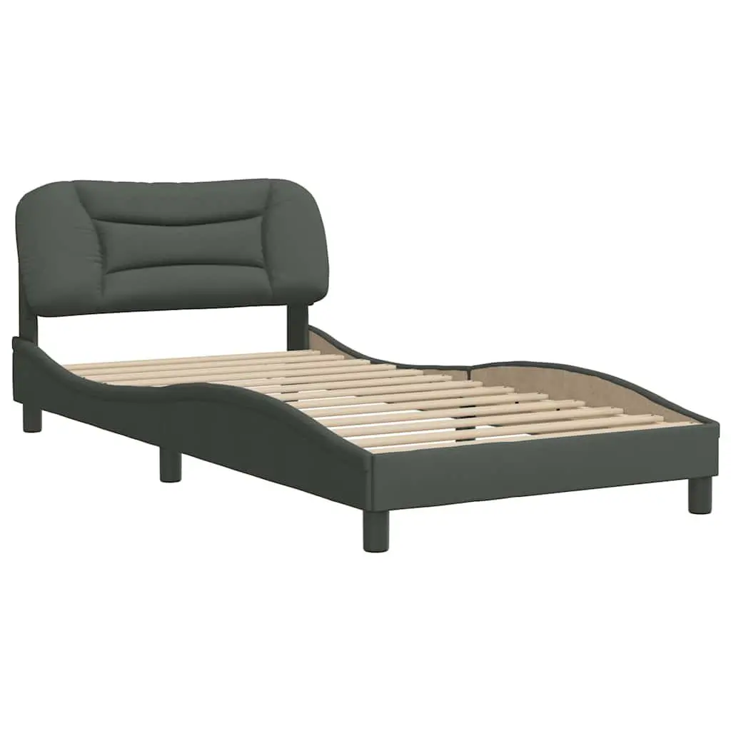 King Single Bed Frame 107x203cm Grey Fabric Headboard Plywood Slats Support