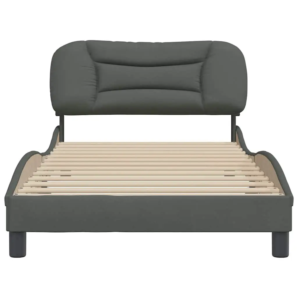 King Single Bed Frame 107x203cm Grey Fabric Headboard Plywood Slats Support