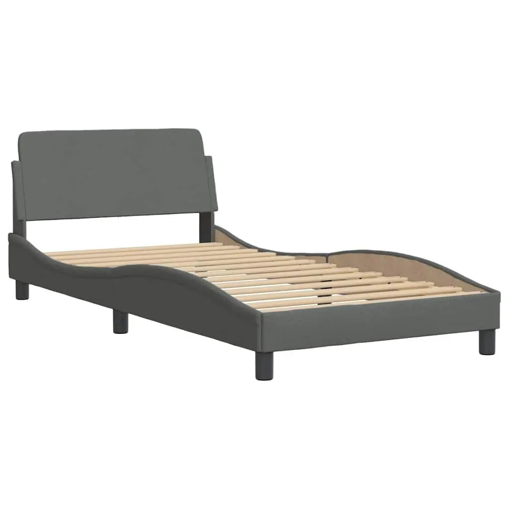 King Single Bed Frame 107x203cm Grey Fabric Headboard Plywood Slats Support