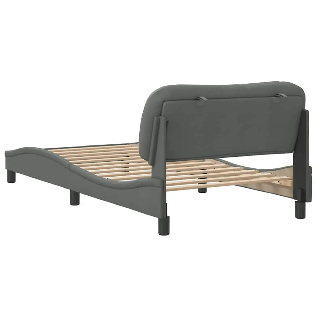 King Single Bed Frame 107x203cm Grey Fabric Headboard Plywood Slats Support