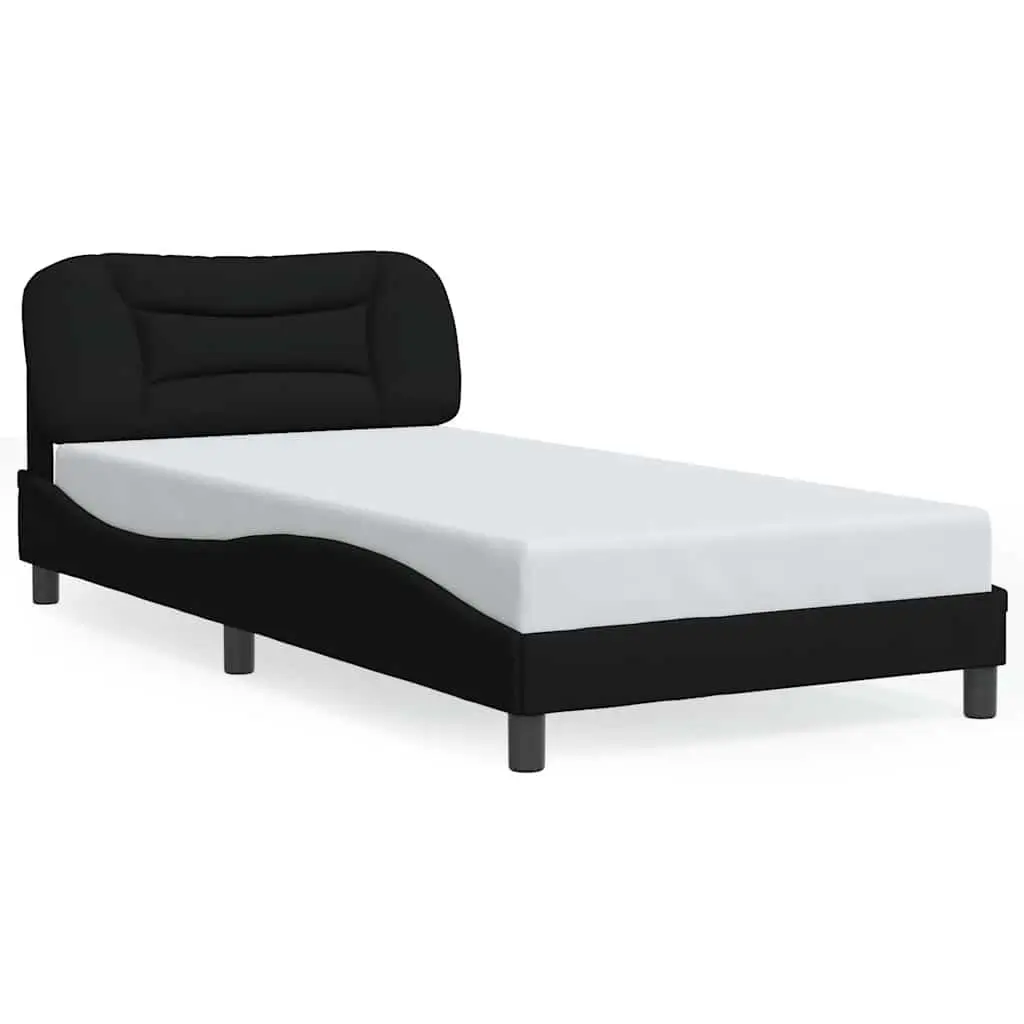 King Single Bed Frame with Fabric Headboard Plywood Slats Black 107x203 cm