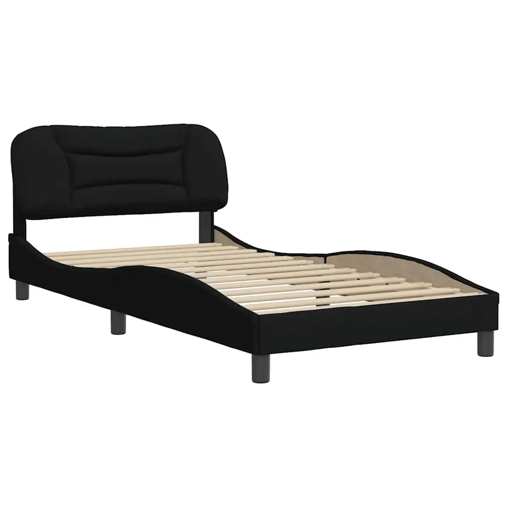 King Single Bed Frame with Fabric Headboard Plywood Slats Black 107x203 cm
