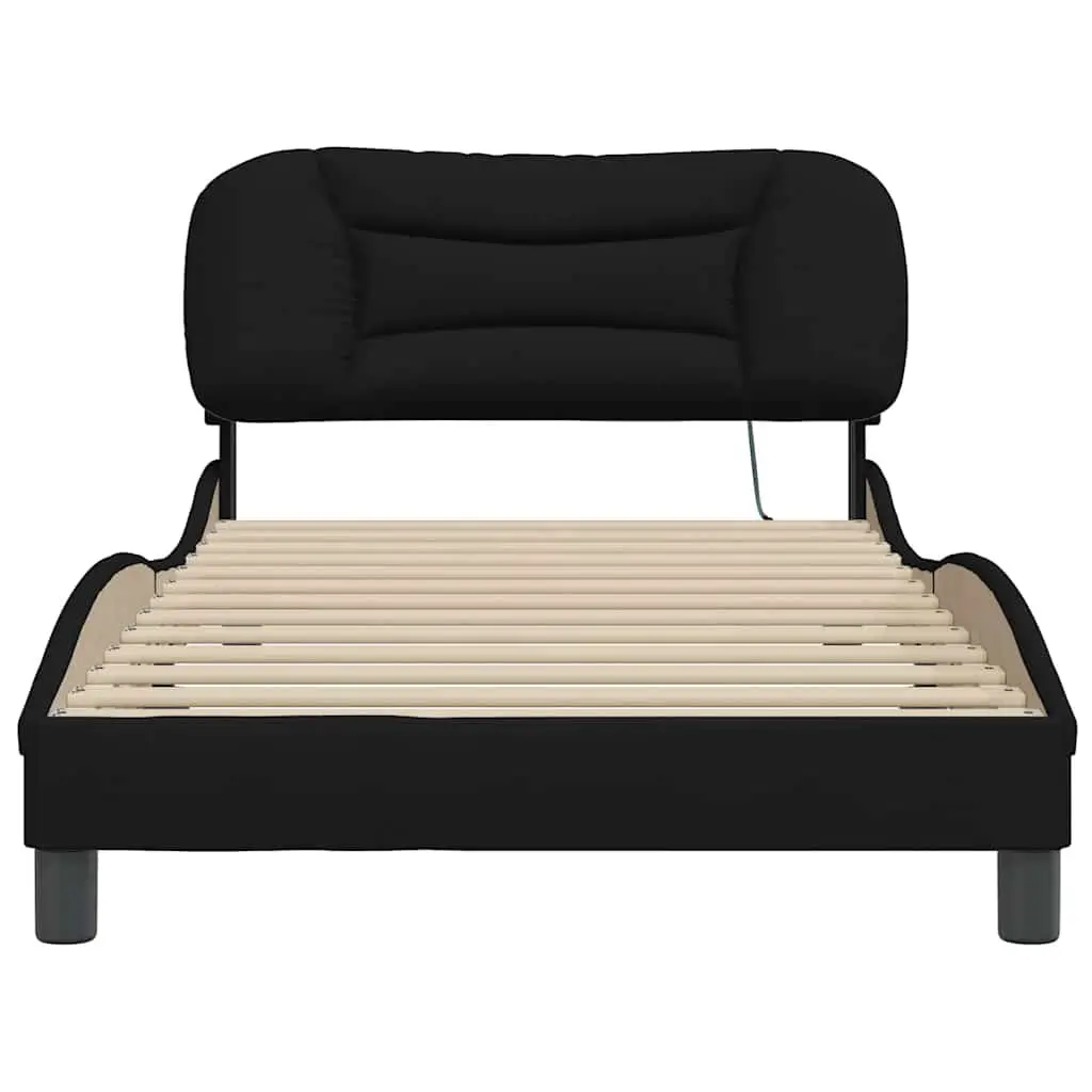 King Single Bed Frame with Fabric Headboard Plywood Slats Black 107x203 cm