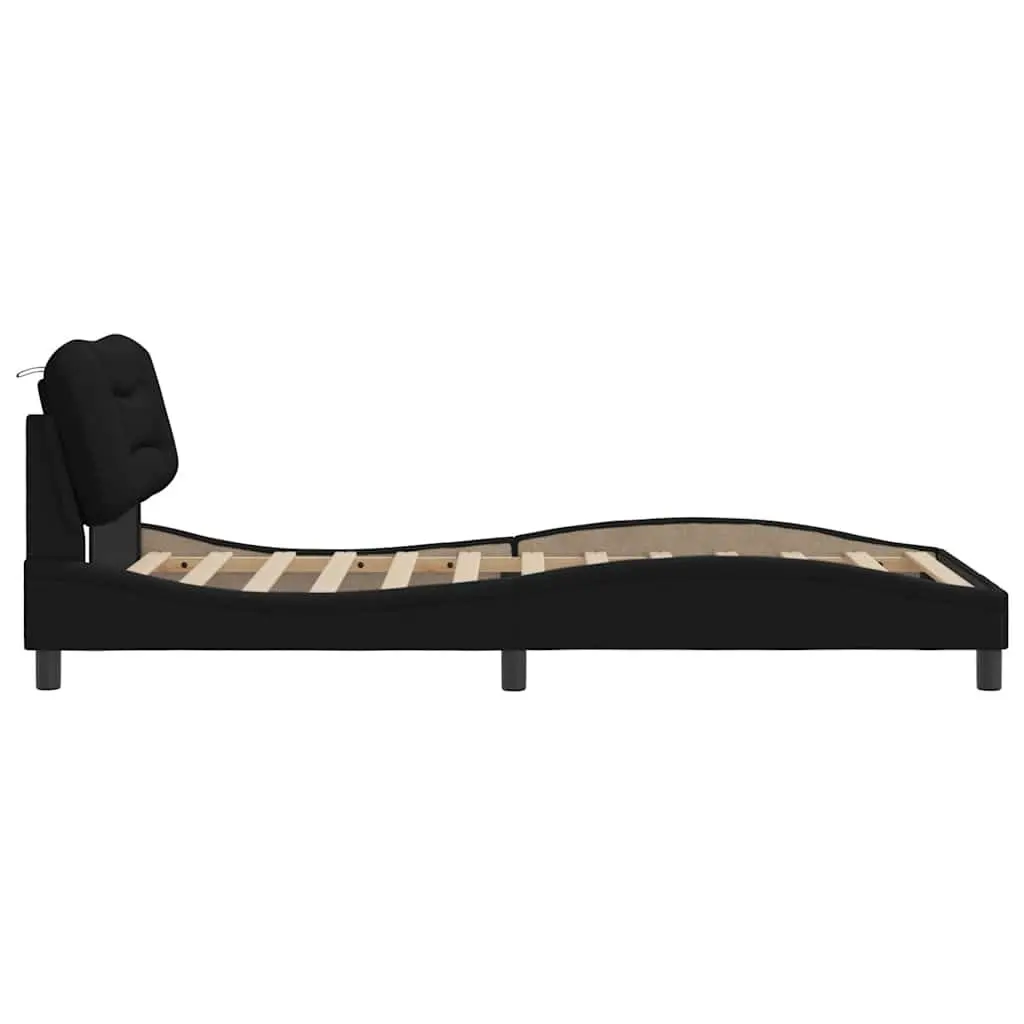 King Single Bed Frame with Fabric Headboard Plywood Slats Black 107x203 cm