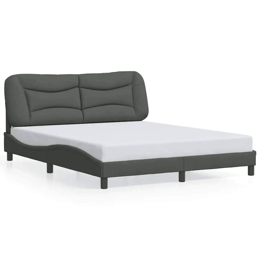 Queen Bed Frame Fabric Grey 152x203cm Plywood Slats
