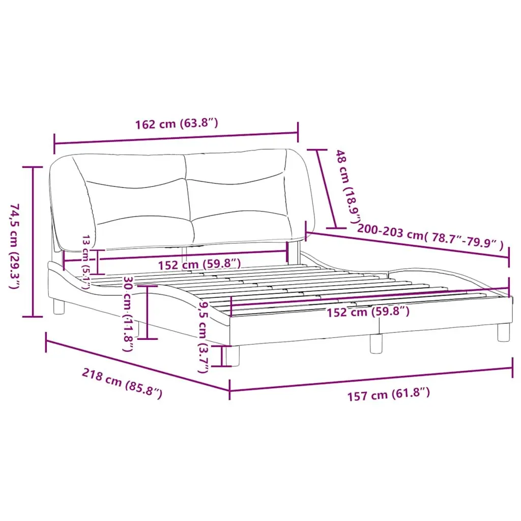 Queen Bed Frame Fabric Grey 152x203cm Plywood Slats