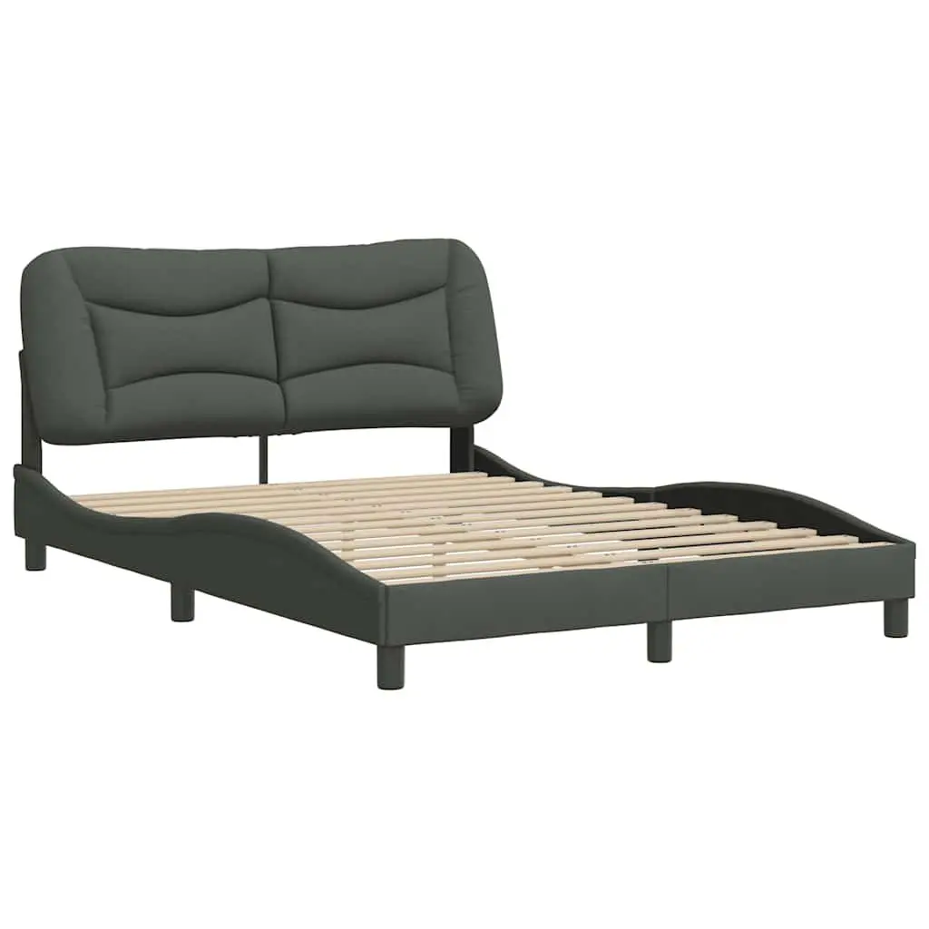 Queen Bed Frame Fabric Grey 152x203cm Plywood Slats