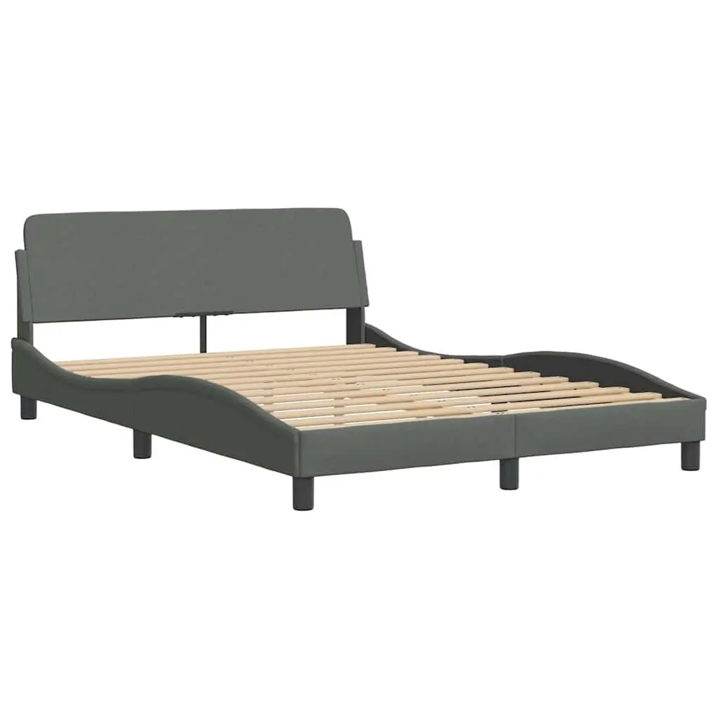 Queen Bed Frame Fabric Grey 152x203cm Plywood Slats