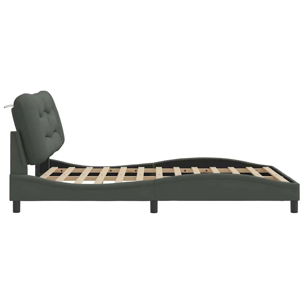 Queen Bed Frame Fabric Grey 152x203cm Plywood Slats