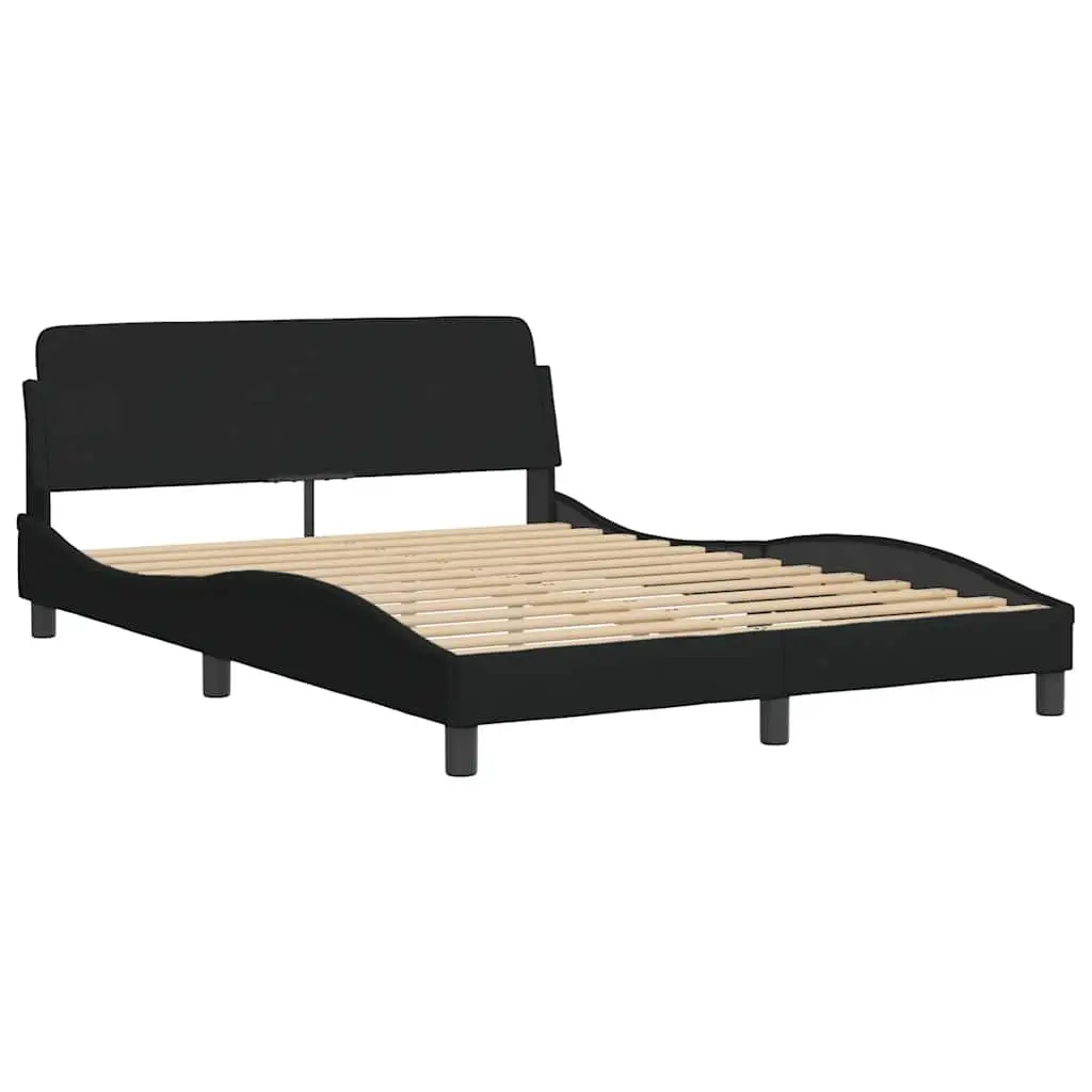 Queen Bed Frame Black Fabric Headboard Plywood Slats Cushioned Support Bedroom