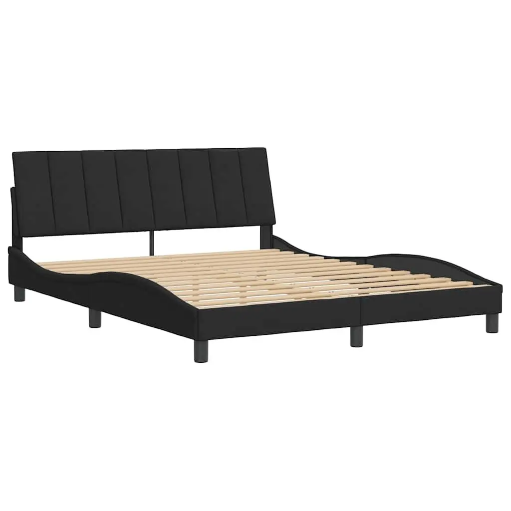 Queen Bed Frame Black Velvet Upholstered Headboard Plywood Slats 152x203 cm