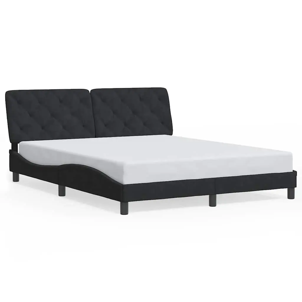 Queen Bed Frame Velvet Black 152x203cm Plywood Slats