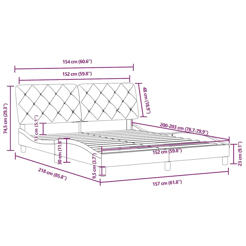 Queen Bed Frame Velvet Black 152x203cm Plywood Slats