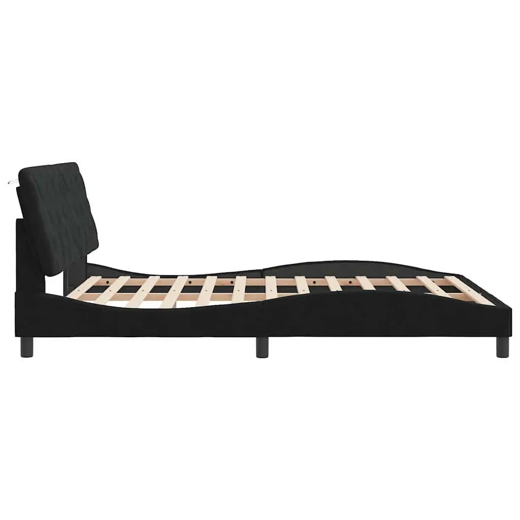 Queen Bed Frame Velvet Black 152x203cm Plywood Slats