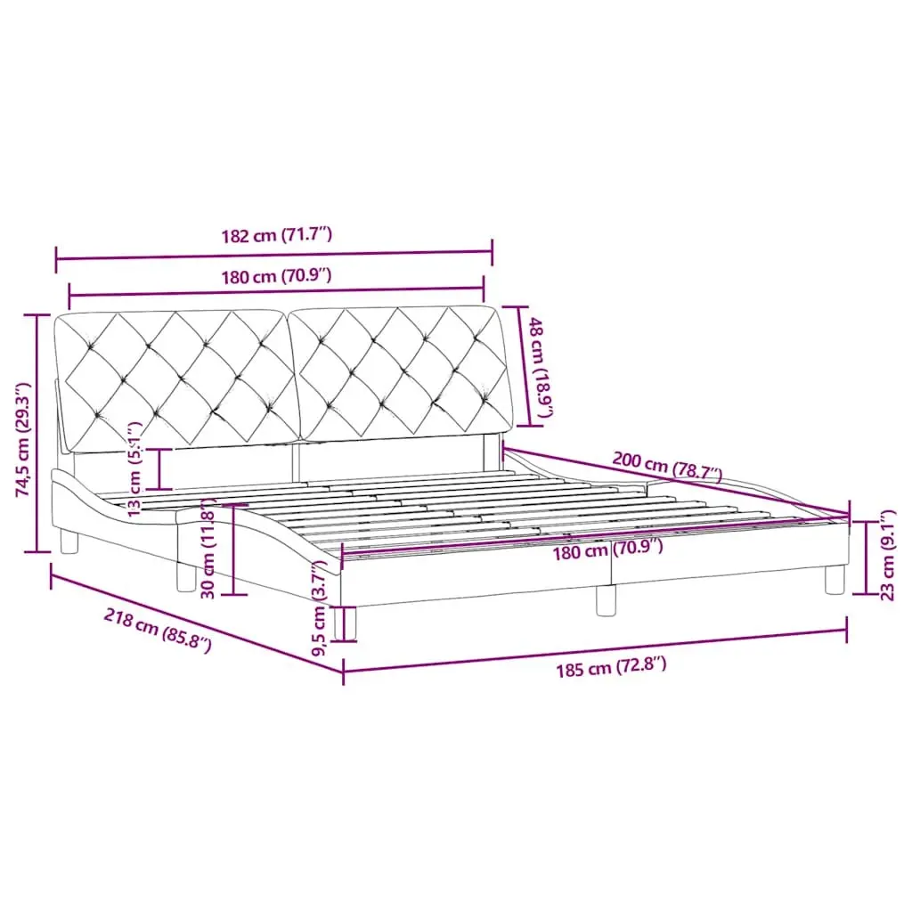 Bed Frame 180x200 cm with Velvet Headboard