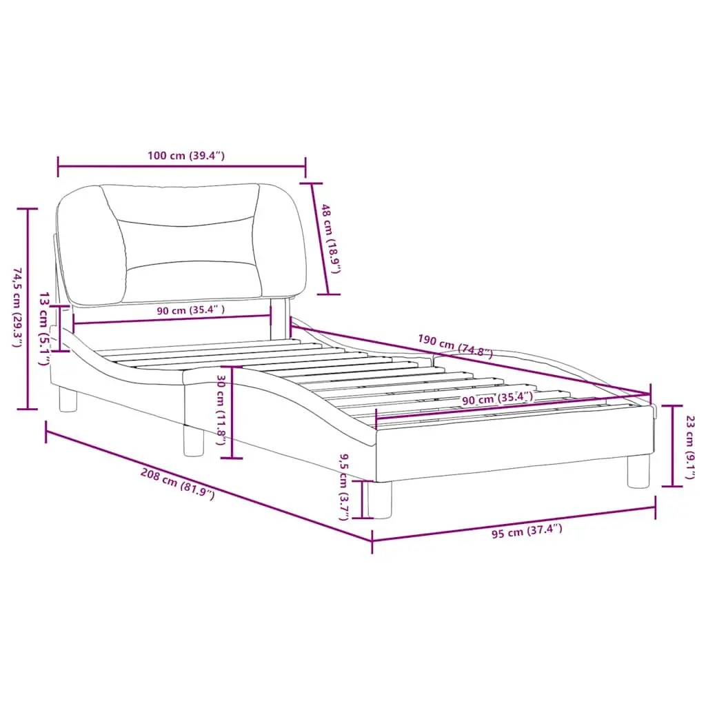 Bed Frame 90x190 cm Black Faux Leather Headboard Bedroom Furniture Slatted Base