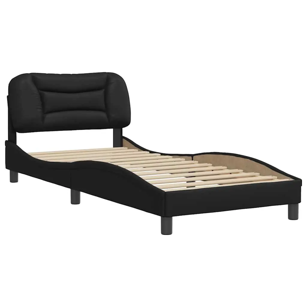 Bed Frame 90x190 cm Black Faux Leather Headboard Bedroom Furniture Slatted Base