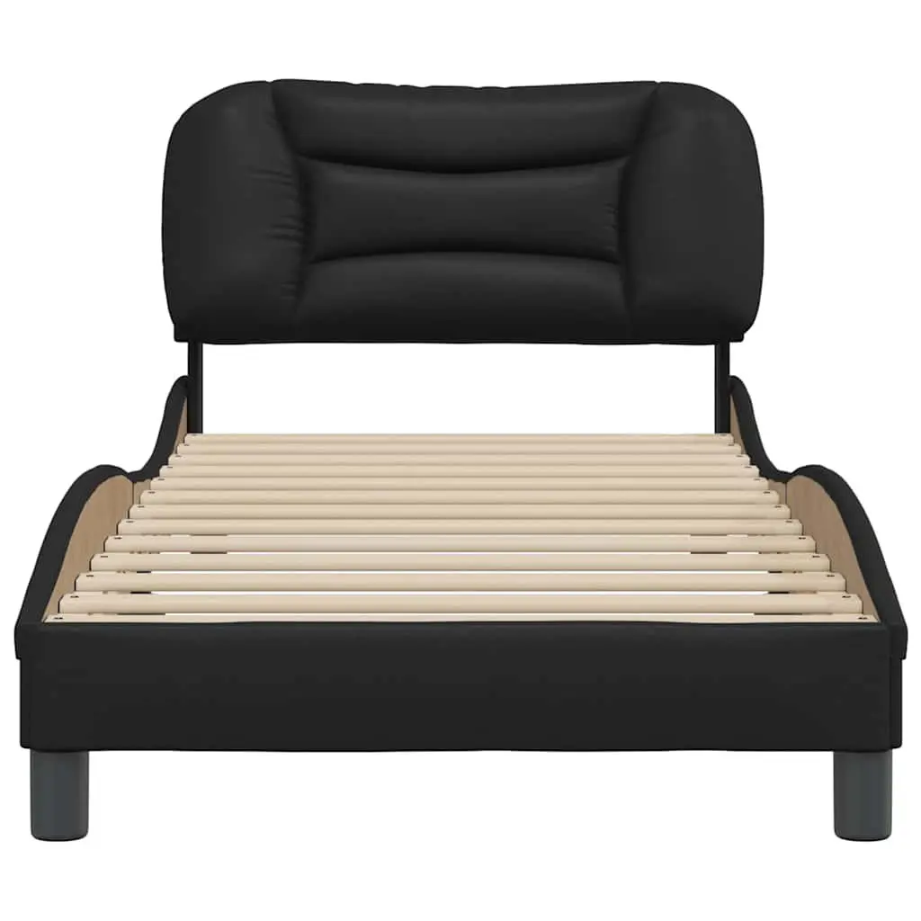 Bed Frame 90x190 cm Black Faux Leather Headboard Bedroom Furniture Slatted Base