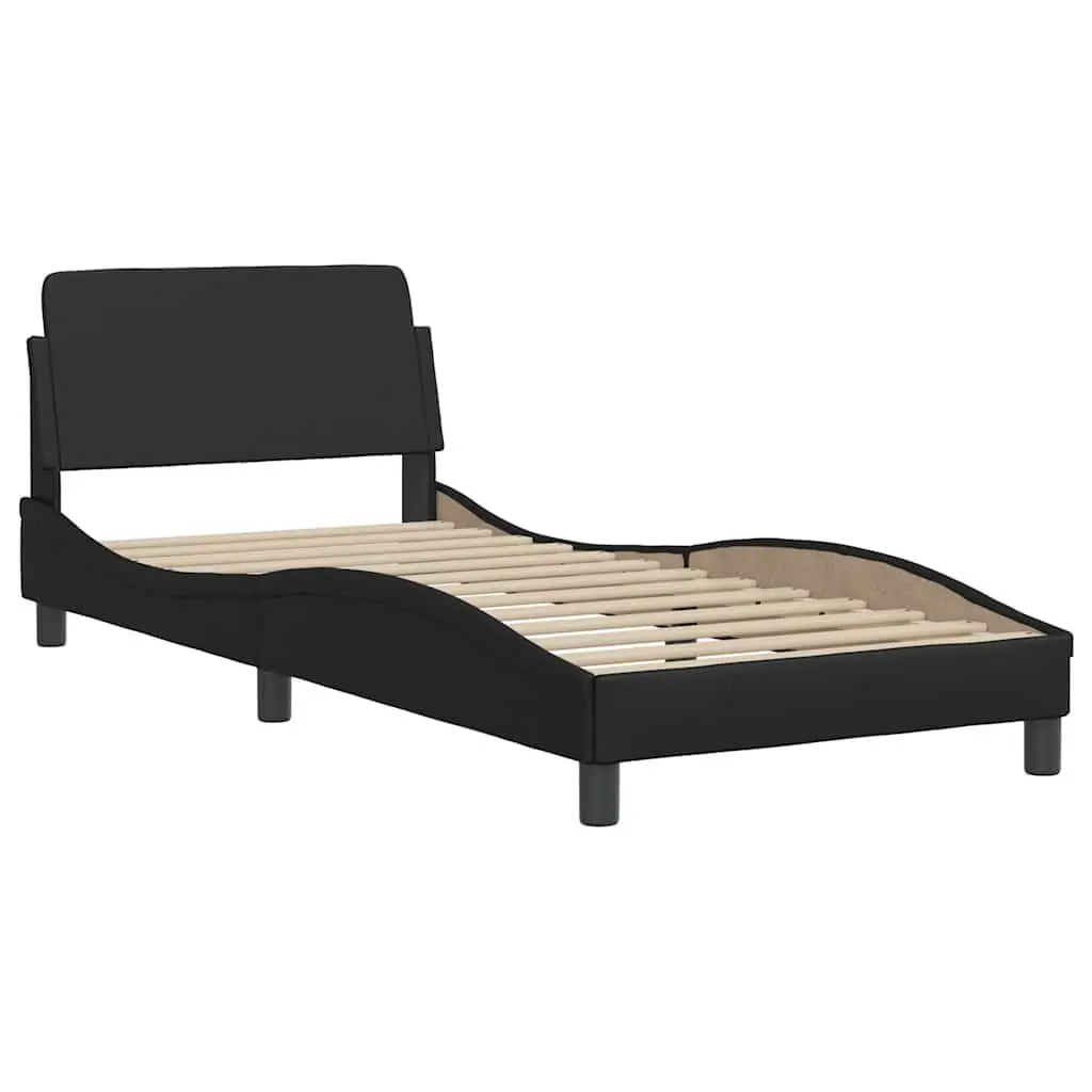Bed Frame 90x190 cm Black Faux Leather Headboard Bedroom Furniture Slatted Base