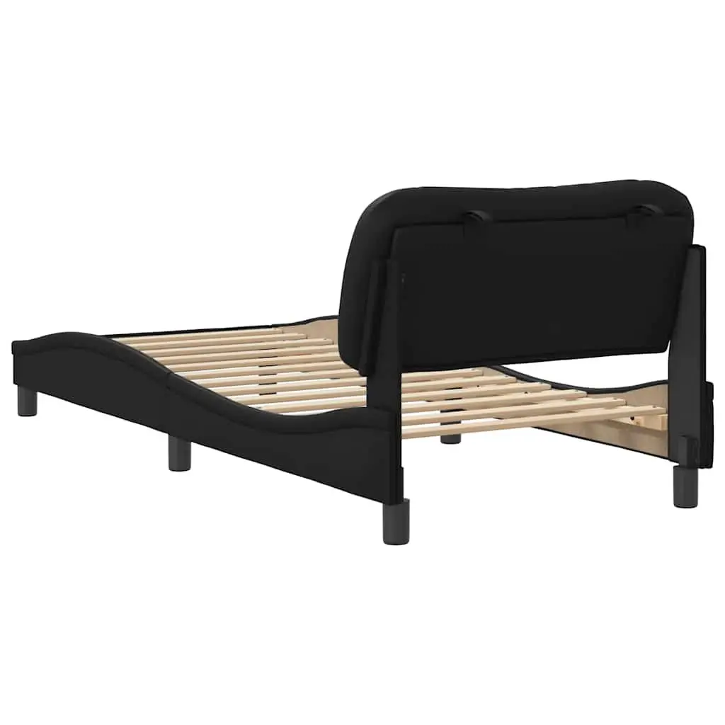 Bed Frame 90x190 cm Black Faux Leather Headboard Bedroom Furniture Slatted Base