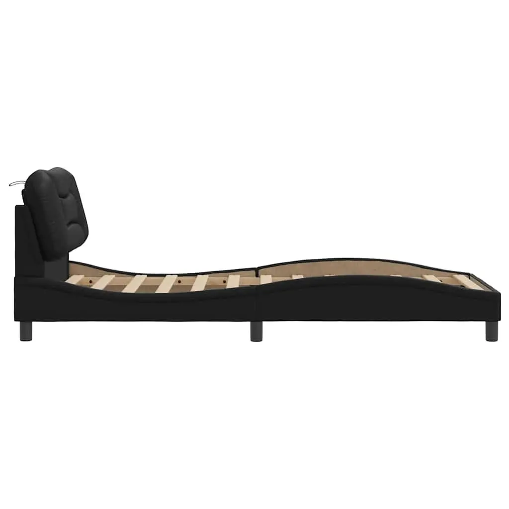 Bed Frame 90x190 cm Black Faux Leather Headboard Bedroom Furniture Slatted Base